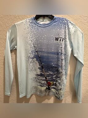 What The Fin Fishing Beach Shirt Long Sleeve Size XS Unisex